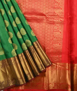 Green With Chilly Red  Pure Kanjivaram Silk Saree1