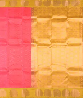 Pink With Mustard Green Pallu And Borde  Pure Kanjivaram Silk Saree2