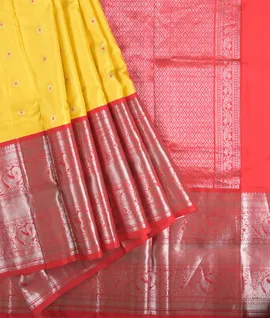 Yellow With Red contrast Pallu & Blouse Pure Kanjivaram Silk Saree1