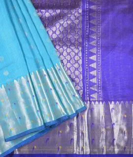 Light Blue With Royal Blue Pure Kanjivaram Silk Saree1