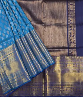 Blue With Navy Blue Pallu & Blouse Pure Kanjivaram Silk Saree1