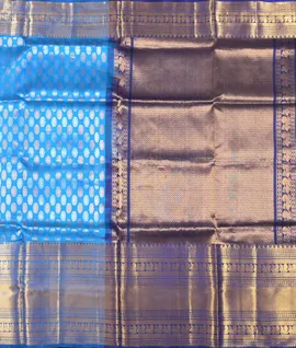 Blue With Navy Blue Pallu & Blouse Pure Kanjivaram Silk Saree2