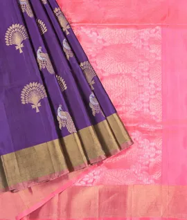 Voilet With Pink Pallu & Blouse Pure Soft Silk1