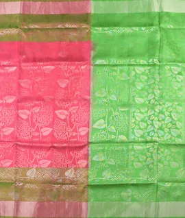 Pink Saree With Contrast Green Pallu & Blouse Pure Soft Silk2