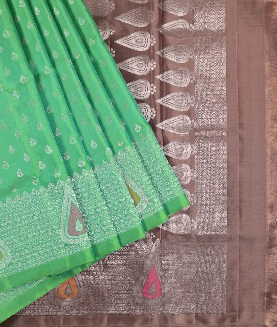 Buy Online Light Pink Kanchipuram Silk Saree with Silver Zari Border – Pure  Elegance