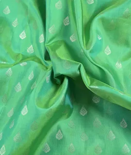 Silver Zari Weaving & Meena Butts Border Pallu & Blouse Pure Soft Silk Saree7