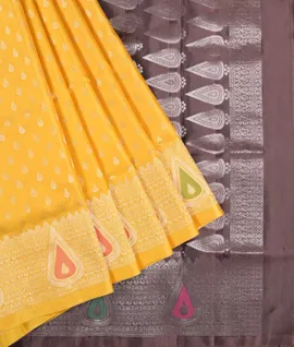 Silver Zari Weaving & Meena Butts Border Pallu & Blouse Pure Soft Silk Saree1
