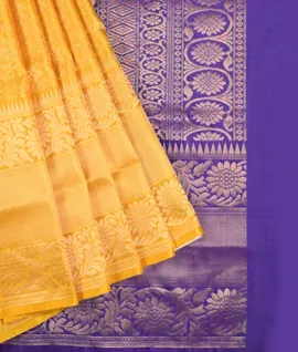 Yellow With  Blue Pure Soft Silk Saree1