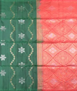Bottle Green With Red  Pure Soft Silk Saree2