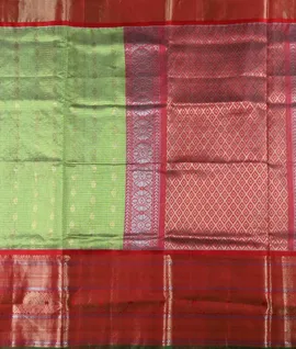 Apple green With Pallu& Blouse Red Pure Venkatagiri Silk Saree2