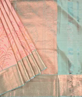 Onion Pink With Light Blue Kanjivaram Silk Prints Saree1