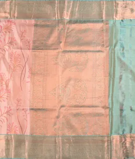 Onion Pink With Light Blue Kanjivaram Silk Prints Saree2