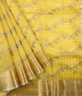 Yellow Embroidery Designs  Pure Organza Print Saree1