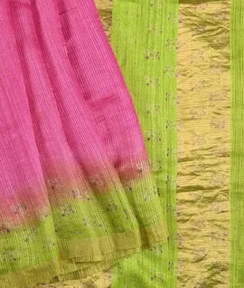 Pink With Pallu  & Blouse  Green  Print Pure Matka Silk Saree1
