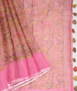 Pink Kalmkari prints Pure organza  Saree1