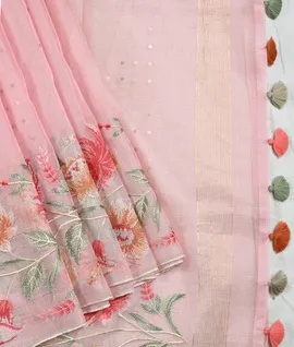 Pastel Pink Pure Organza Designer Embroidery Saree1
