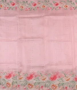 Pastel Pink Pure Organza Designer Embroidery Saree2