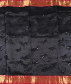 Black Pure Organza Designer Embroidery Saree2