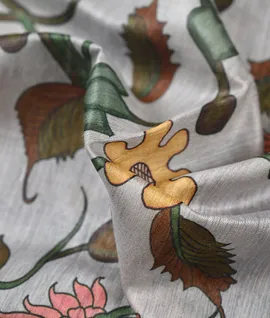 Grey Pure Munga Tussar Print Saree3