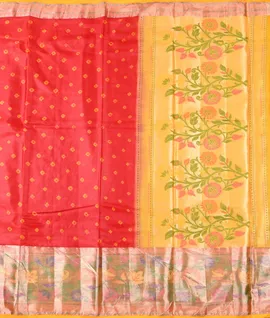 Red With Yellow  Flower Banarasi Dupion Woven Saree2
