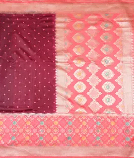 maroon-with-peach-resham-weaving-banaras-dupion-woven-saree-196944-b