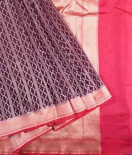 Burgundy With Pink Pure Organza Woven Saree1