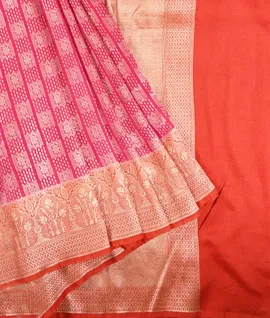 Pink With  Rust  Pure Organza Woven Saree1