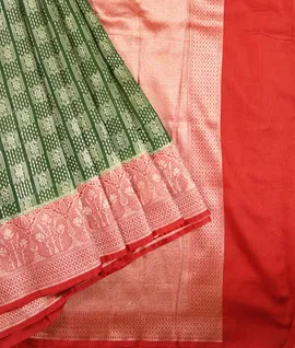 Green With  Rust  Pure Organza Woven Saree1