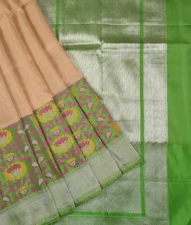 Cream With Green Pure Chanderi Woven Saree1