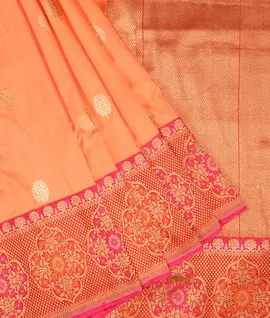 Orange With Red Pure Banarasi Kathan Silk Woven Saree1