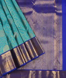Sapphire Green  With Blue Pure Kanjivaram Silk Saree1