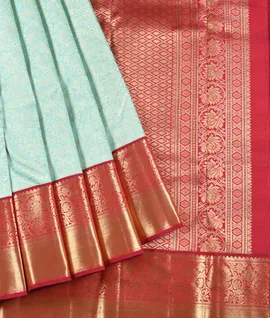 Pastel Green  With Red Pure Kanjivaram Silk Saree1