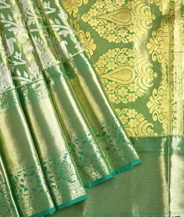 Green  With Blue Pure Kanjivaram Silk Saree1