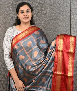 Grey With Red Printed Soft Silk Sarees1