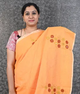 Orange Mangalagiri Kantha Embroidery With Blouse Saree1