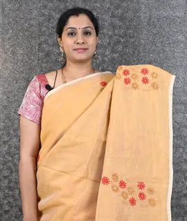 Sandal  Mangalagiri Kantha Embroidery With Blouse Saree1