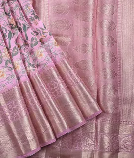 Pastel Pink  Chiniya Silk Print Saree1