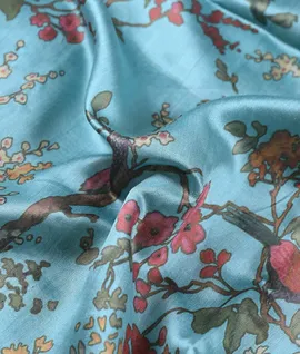 Pastel Blue Chiniya Silk  Digital Floral Print Saree3