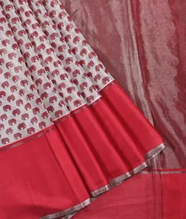 Red Banarasi Tissue Silk With Print Saree1