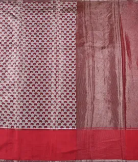 Red Banarasi Tissue Silk With Print Saree2
