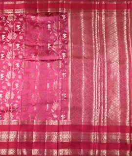 Pink With Green Chiniya Silk Woven Saree2