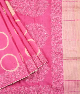 Pink Embroidery Tussar  Designer Saree1