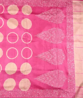 Pink Embroidery Tussar  Designer Saree2