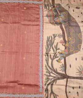 Onion Pink With kalamkari Print Tussar  Designe  Embroidery  Saree2