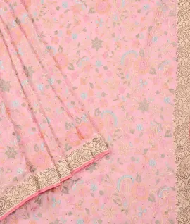 Pastel Pink Organza Embroidery Designer Saree1