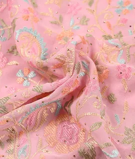 Pastel Pink Organza Embroidery Designer Saree3