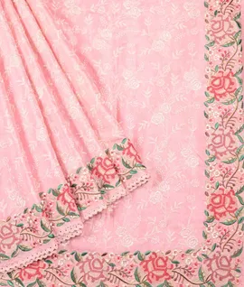 Pastel Pink Resham Embroidery Tussar Designer Saree1