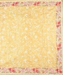 Lemon Yellow  Resham Embroidery Tusser Designer Saree2