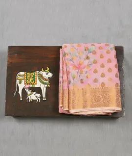 Pink Georgette Saree Zari weaving With Print Fancy Sarees2