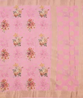 Pink Georgette Zari Woven And Printed Sarees2